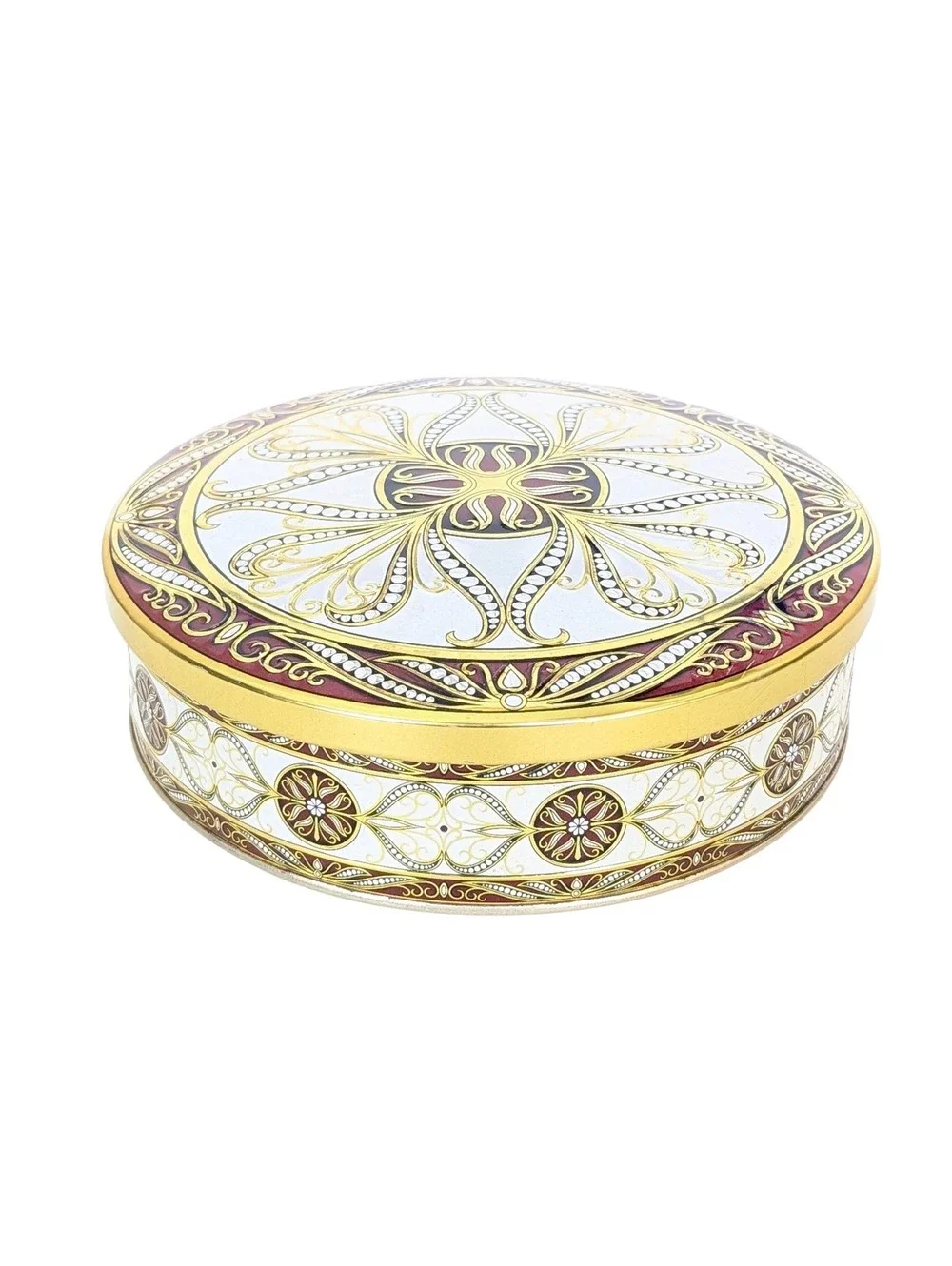 Vintage Daher England Round Decorative Metal Tin with Ornate Design